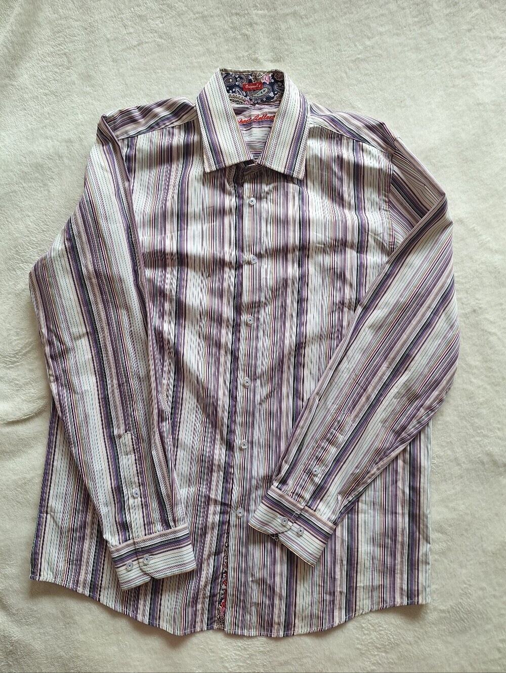 Report Collection Purple Striped Long Sleeve Button Down Shirt Men's Size L